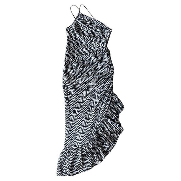 Cinq Sept Christel Silk Side Ruched Ruffled Midi Dress Size XS/0 - Picture 6 of 10